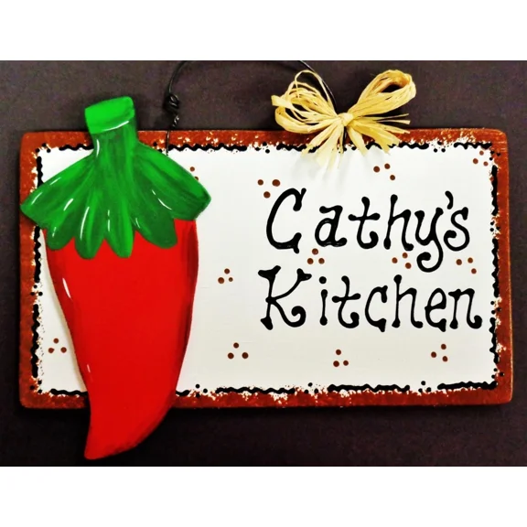 Red Chili Pepper Personalize Kitchen Name Sign Wall Art Plaque Southwest Decor
