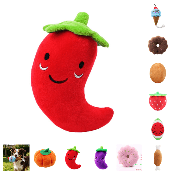 Red Chili Pepper Shaped Squeaky Plush Pet Chew Toy, Soft Sound Making Play Toy for Small Dogs Cats Teeth Grinding Stress Relief Daily Interactive Toy