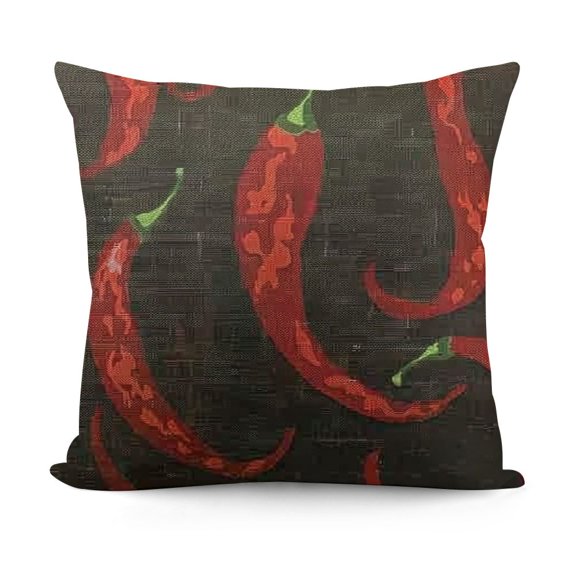 Red Chilli Pepper Throw Pillow Cover Tabasco Chilli Spices Pepper Black Seamless Pattern Decorative Square Pillow Case for Home Bedroom Living Room Cushion Cover