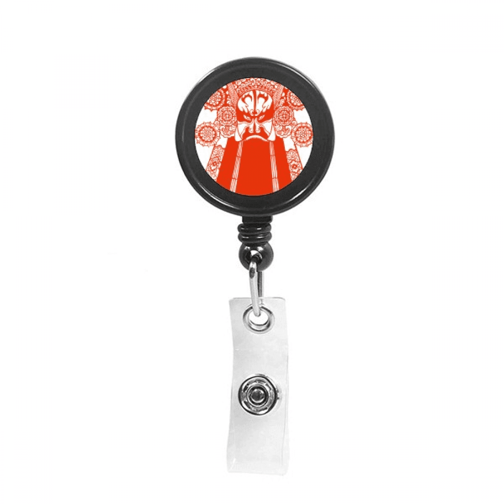 Red China Head Paper-cut Retractable Keychain Badge Holder ID Badge