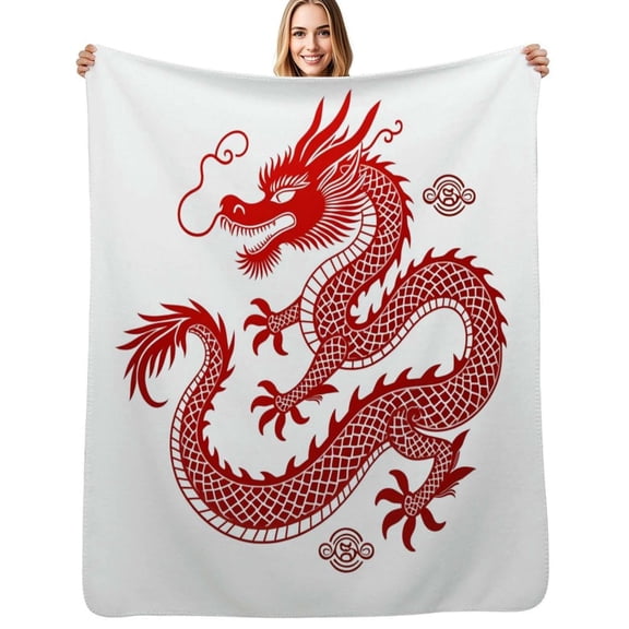Red Chinese Dragon Design Soft Blanket Travel Bedding Throws Flannel Bedspread Sofa Bed Cover