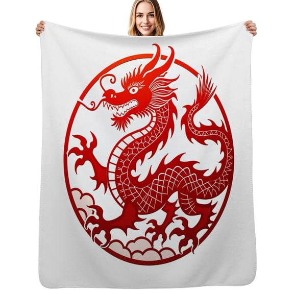 Red Chinese Dragon Paper Cut Flannel Blankets Soft Throw Blanket Winter Travel Office Outdoor Bedspread