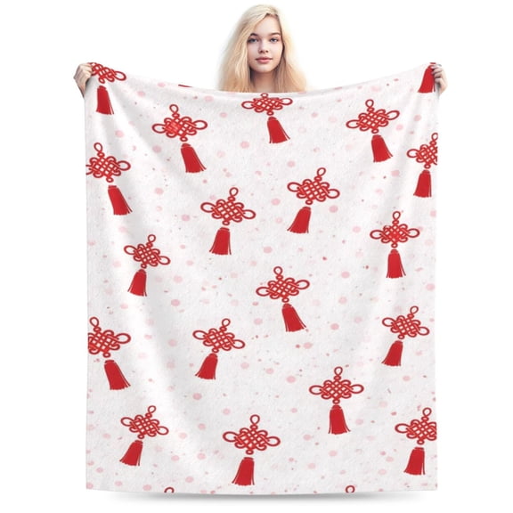 Red Chinese Knot Pattern Throw Blanket, Soft Decorative Blanket for Sofa Couch Bed Home Décor 50x40