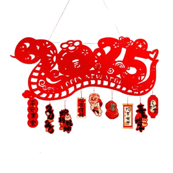 Red Chinese Snake Year Pendant Traditional Blessing 2025 New Year Lucky Pendant Festival Flocking Spring Festival Supplies