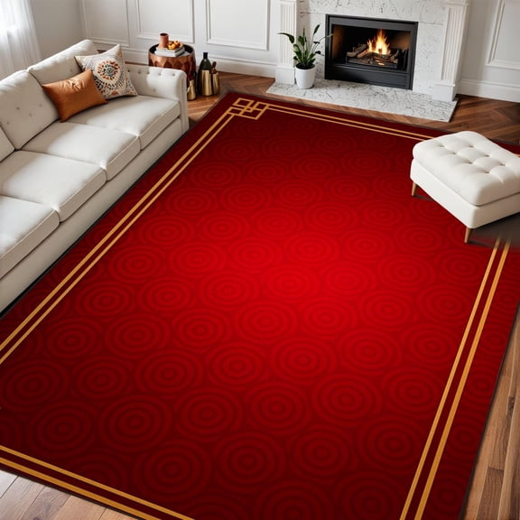 Red Chinese Style Area Rug, Gold Decorative Pattern Carpet, Washable Non Slip Low Pile Soft Thin, Living Room Bedroom Dining Office Home Decor Mat 2x3ft