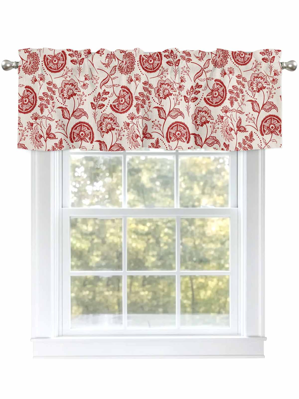 Red Chinoiserie Floral Valances for Windows Kitchen Curtains Vintage ...