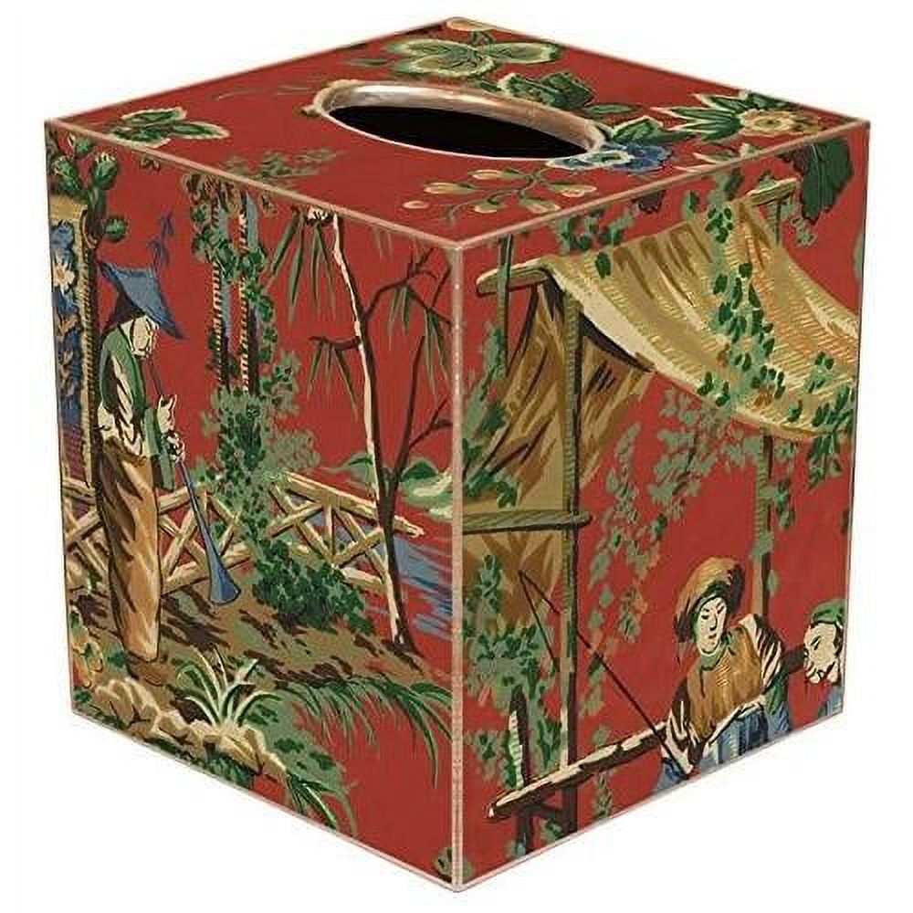 Red Chinoiserie Paper Mache Tissue Box Cover