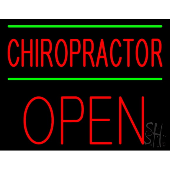 Red Chiropractor Green Lines Block Open LED Neon Sign 24 x 31 - inches, Black Square Cut Acrylic Backing, with Dimmer - Bright and Premium built indoor LED Neon Sign for Defence Force.