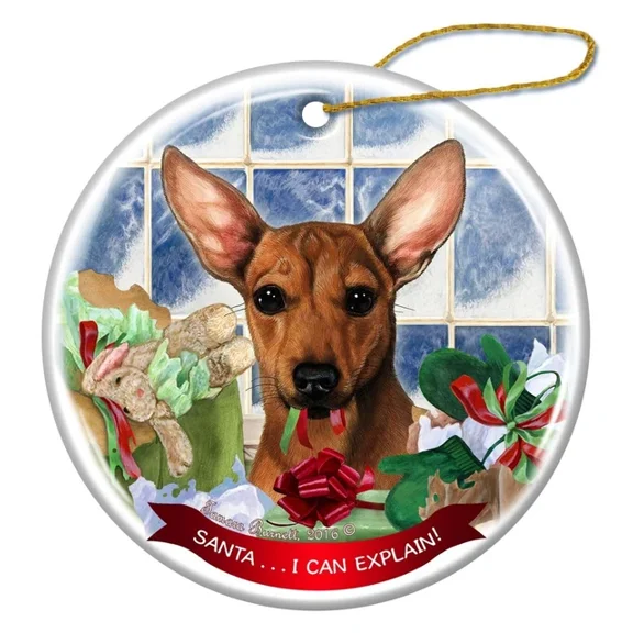 Red Chiweenie Dog Porcelain Hanging Ornament Pet Gift Santa I Can Explain! 2D FLAT CIRCLE Ceramic Ornament
