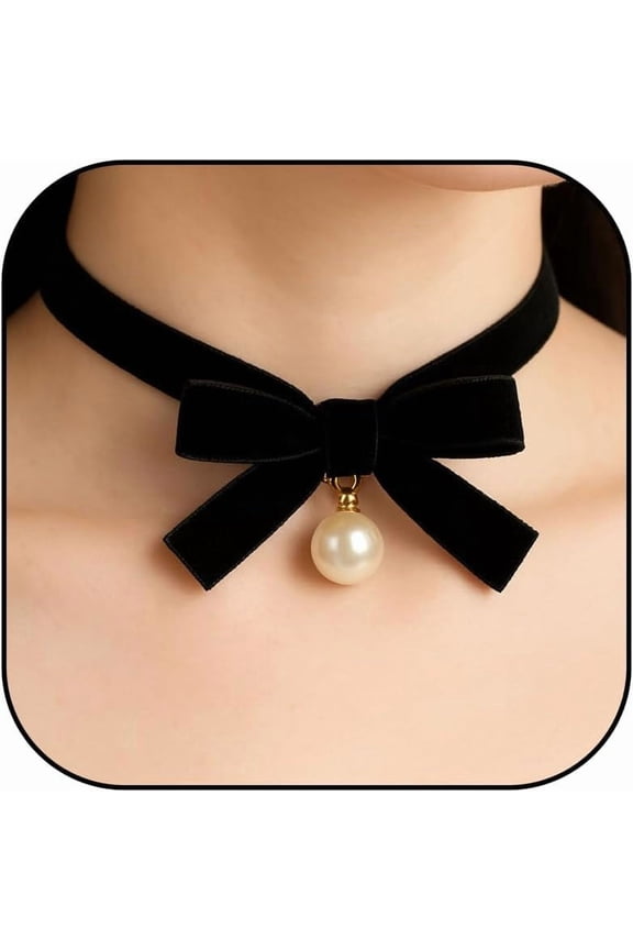 Red Choker Necklace for Women Black Lace Bow Ribbon Necklace Pearl Bow Choker Red Bows Jewelry for Christmas Winter Accessories[b475]