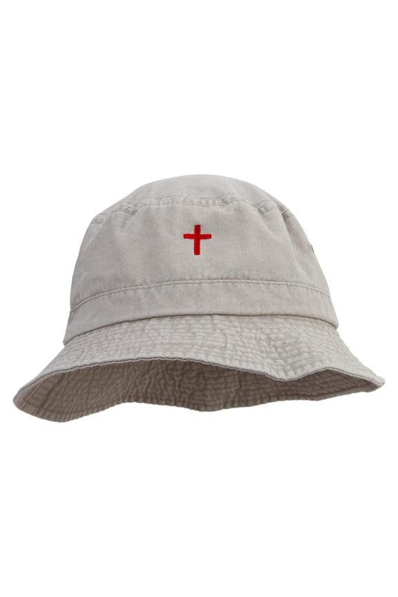 Red Christian Flag Embroidered Big Size Washed Hat - Khaki XL-2XL