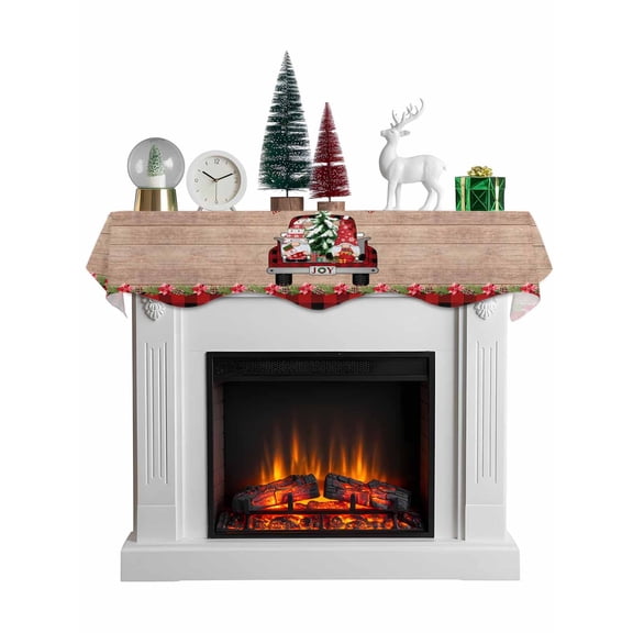 Red Christma Mantel Scarf Fireplace Decorations for Living Room, Gnomes Truck Xmas Tree Snowflake Wooden Fireplace Mantel Scarf Cover Runner for Halloween/Thanksgiving/Christmas Decor 70"x17"