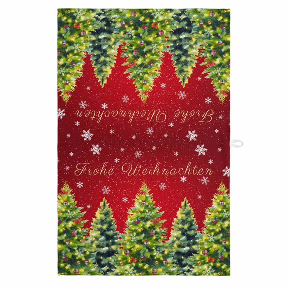 Red Christmas 1 Pack Kitchen Towel, Water Absorbent Dish Towel, Green Xmas Tree Snowflake Winter Decorative Hand Towels - Quick Drying Cloth for Cooking Baking, 18x28 Inch