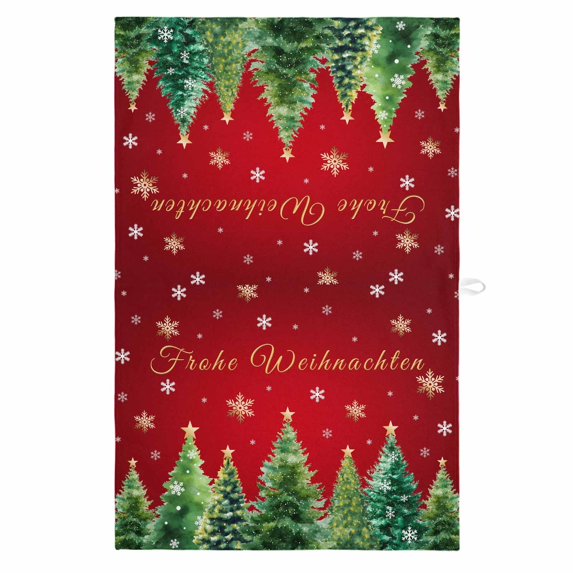 Red Christmas 1 Pack Kitchen Towel, Water Absorbent Dish Towel, Winter Xmas Trees Snowflake Holiday Decorative Hand Towels - Quick Drying Cloth for Cooking Baking, 18x28 Inch