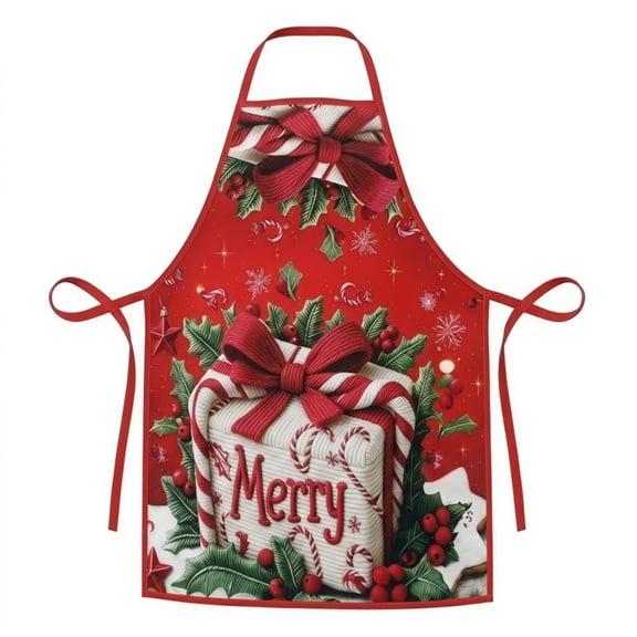 Red Christmas Apron for Women Adjustable Polyester 30.7 in X 26.8 in Kitchen Christmas Aprons Cooking Baking Gardening Bbq Chef Aprons Cute Xmas Party Gift