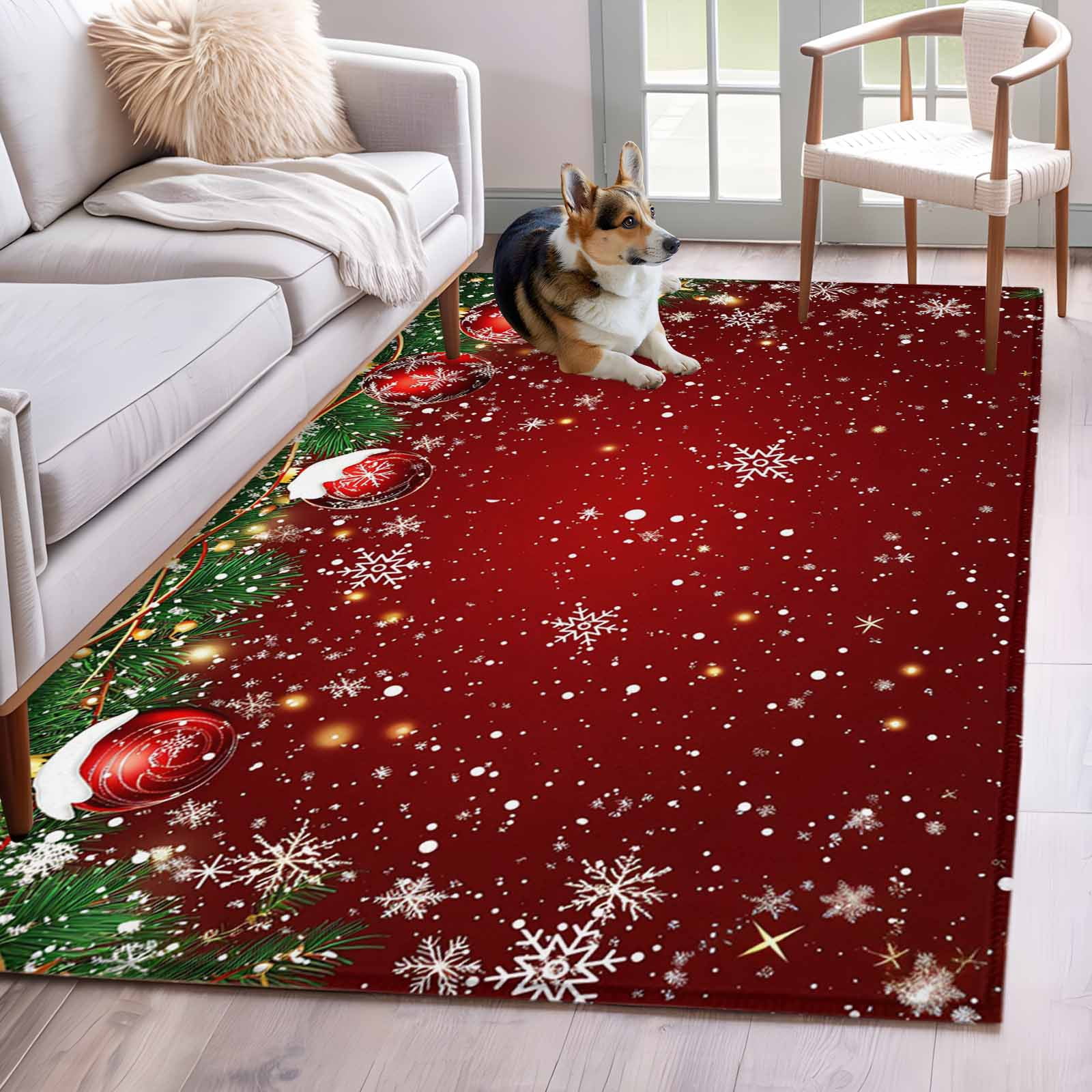 Red Christmas Area Rug 4x6 Washable Rug Non Slip Winter Xmas Balls ...