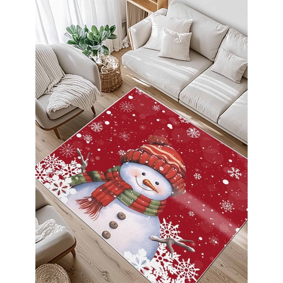 Red Christmas Area Rug for Bedroom 2.7x5 Ft Snowman with Cap Xmas Snowflake Super Soft fuzzy Throw Rug Non-Slip Fluffy Plush Indoor Floor Carpet for Living Room Nursery Home Decor