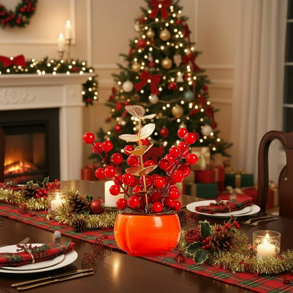 Red Christmas Artificial Berry Plant Ornaments, Plastic Berry Sprigs for Tree and Scene Setting, Realistic Artificial Plants with Easy Care, for Living Room Desk and Bedroom Decoration