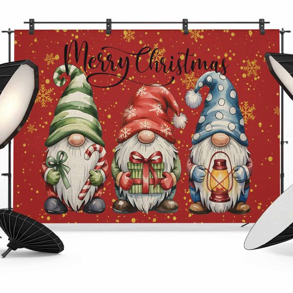 Red Christmas Backdrop for Photography,Fabric Photo Background Backdrop,Winter Cartoon Xmas Gnomes Snowflake Photo Booth Background for Portrait Photoshoot Video Wedding Studio Decor Banner 12x8ft