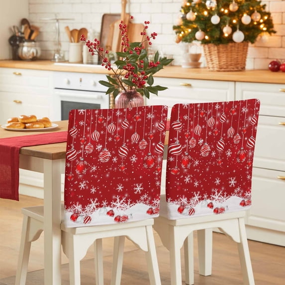 Red Christmas Balls Chair Covers Set of 6 Winter Xmas Ball Snowflakes Scenery Chair Back Covers Stretch Removable Washable Slipcovers Protector for Dining Room Kitchen Party Decor