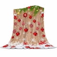 thumbnail image 1 of Red Christmas Balls Flannel Blanket for Bed,Travel and Camping, Berry Candy Socks Vintage Wood Grain Super Soft Cozy Blanket for All Seasons 60" x 80", 1 of 6