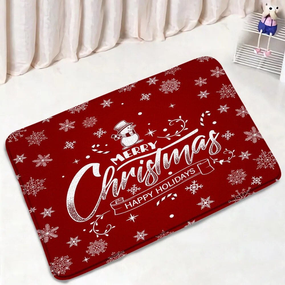 Red Christmas Bath Mat Set Cute Snowman Snowflake Blue Rope Ball Xmas