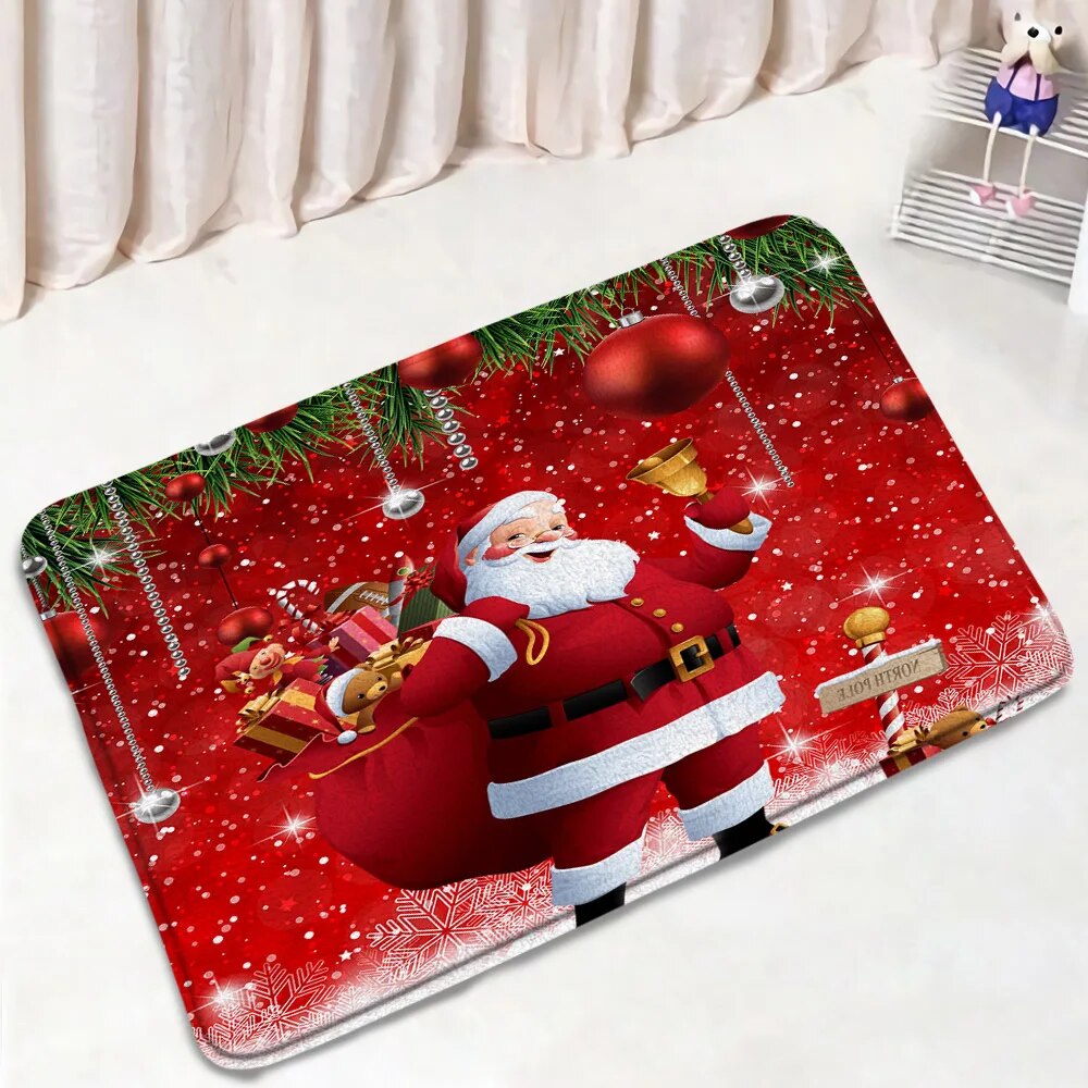 Red Christmas Bath Mat Set Funny Santa Claus Xmas Tree Rope Balls New