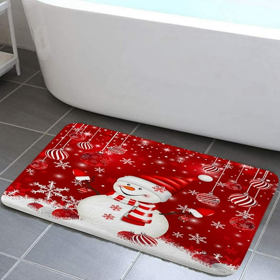 Drgilau Soft and Plush Christmas Snowflake Snowman Red Microfiber Bath Rug, 17" x 29", Non-Slip
