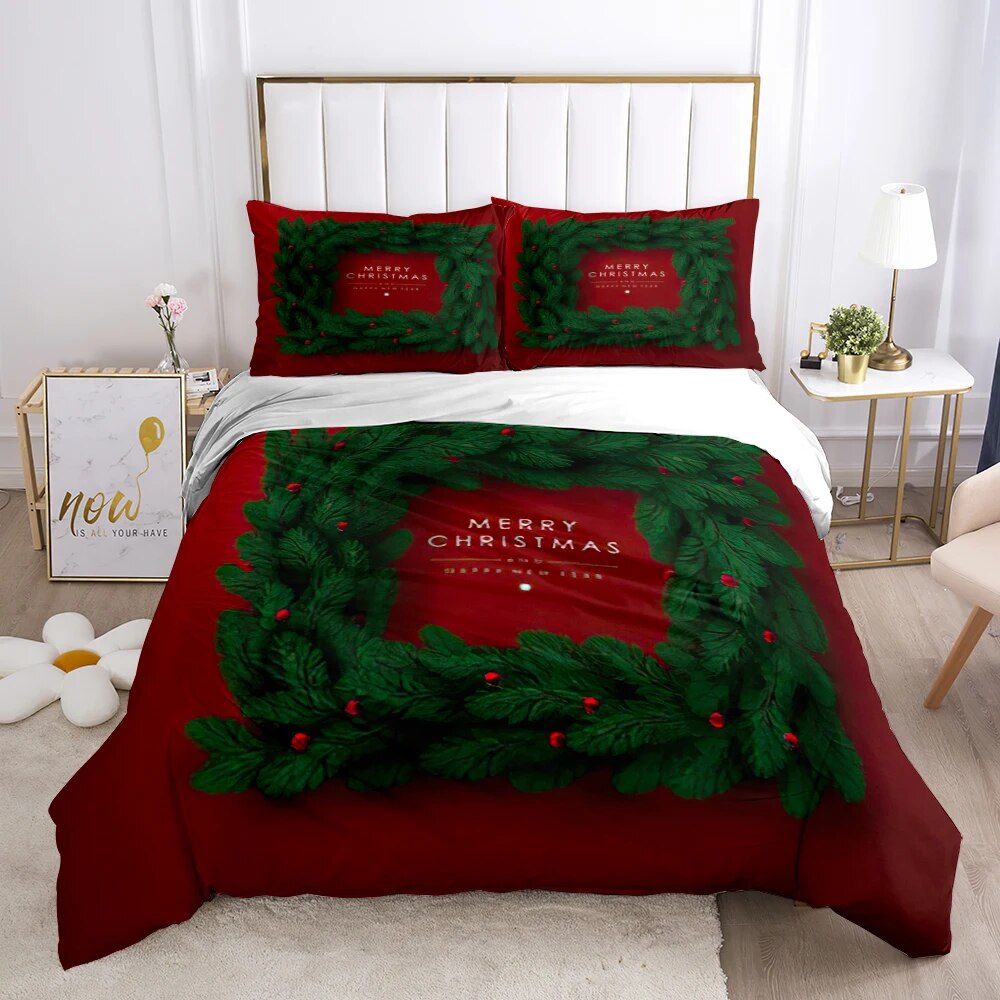 Red Christmas Bedding Set Cartoon Duvet Cover and Pillowcase Set Kids