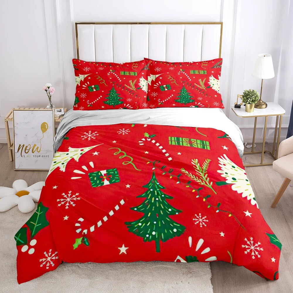 Red Christmas Bedding Set Cartoon Duvet Cover and Pillowcase Set Kids