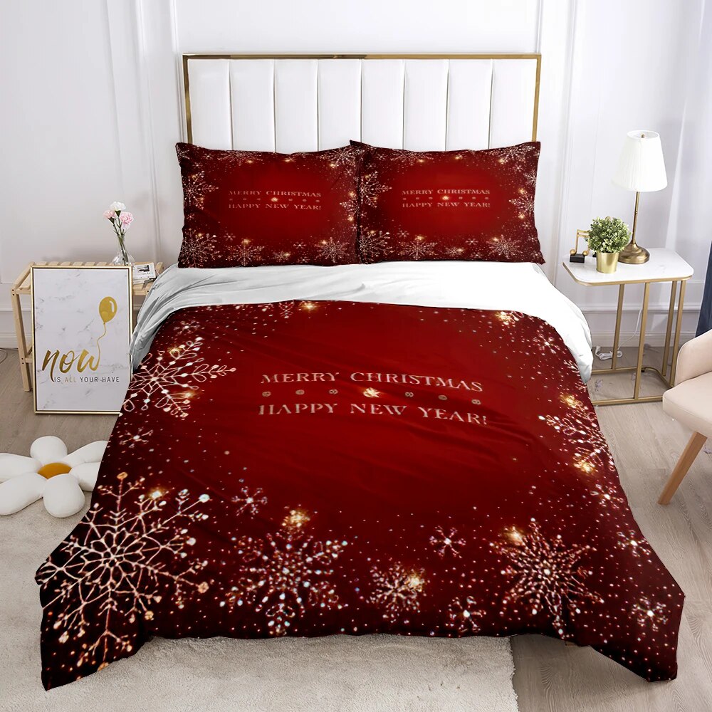 Red Christmas Bedding Set Cartoon Duvet Cover and Pillowcase Set Kids