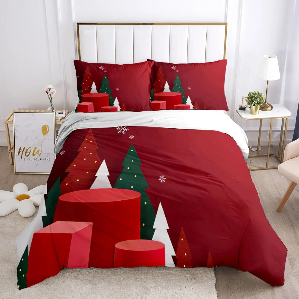 Red Christmas Bedding Set Cartoon Duvet Cover and Pillowcase Set Kids