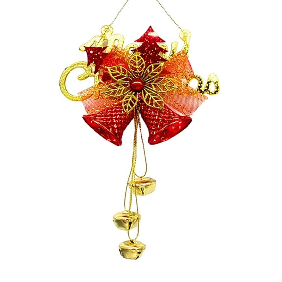 Red Christmas Bell Ornament With English Letters, Metal Yuanbao Design, 30X15Cm For Tree Hanging