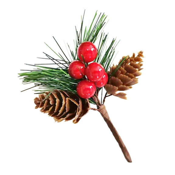 Red Christmas Berries and Pines Cones with Holly Branches | Winter Holiday Flowers for Christmas Crafts | Party Decorations | 10*9Cm | Plastic | 15G