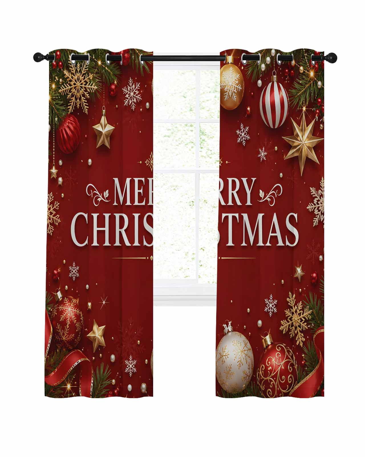 Red Christmas Blackout Curtains 45 Inches Length, Winter Modern Xmas ...