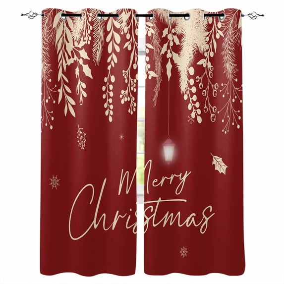 Red Christmas Blackout Curtains for Bedroom/Living Room, Thermal Insulated Kitchen Curtains, Botanical Snowflake Xmas Vintage Grommet Darkening Window Treatment Drapes 52"x63"x2