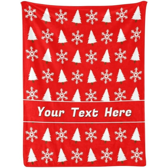 Red Christmas Blanket, Customized Blanket with Name, Personalized Blanket Throw Blankets for Adult Kid, Tree & Snowflake, 30" x 40"