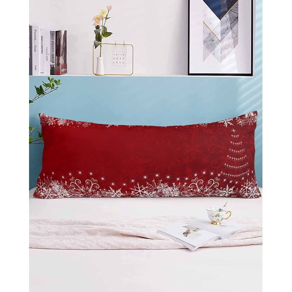 Red Christmas Body Pillow Case Cover - Microfiber Bed Throw Pillow Covers, Xmas Snowflake Tree Vintage Decorative Lumbar Pillow Cover with Envelope Closure for Sofa/Travel 20"x54"