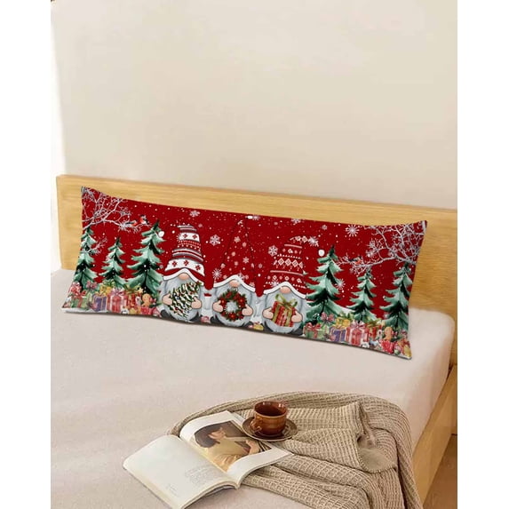 Red Christmas Body Pillow Cover, Pillowcase Protectors with Zipper, Breathable Decorative Throw Pillow Case Cover, Gnomes Xmas Tree Snowflake Gifts Birds Pillow Shams for Couch Sofa 20x54Inch