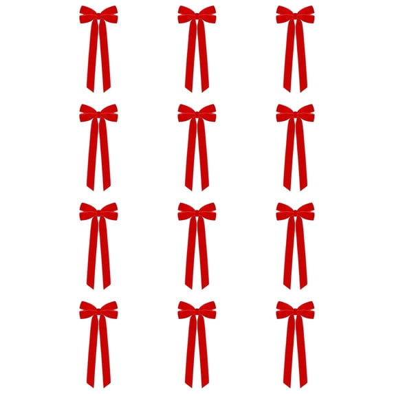 Red Christmas Bows, 8.66 Inch Christmas Bows For Tree, Pre-Tied Holiday Ribbon Decorations 12 Pcs