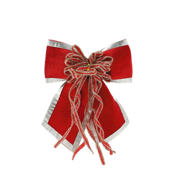 Red Christmas Bows - Colth Bows with Silver Edge for Christmas Tree, Christmas Decorations for Tree, Garland, Christmas Tree Ornaments, 12.6 In