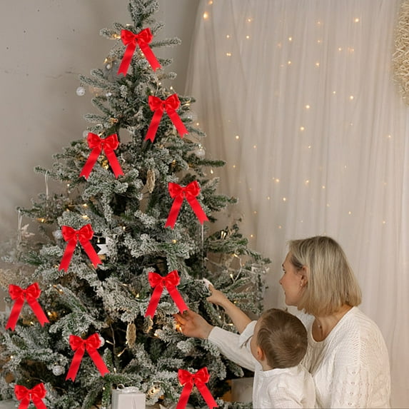 Red Christmas Bows Outdoor 3.9×2.5in Christmas Polyester Wreath Bows Christmas Tree Mini Bow Hanging Crafts Gift Bows Swallow Tailed Bow Gift Packaging Ribbon Bows Christmas Tree Decorations