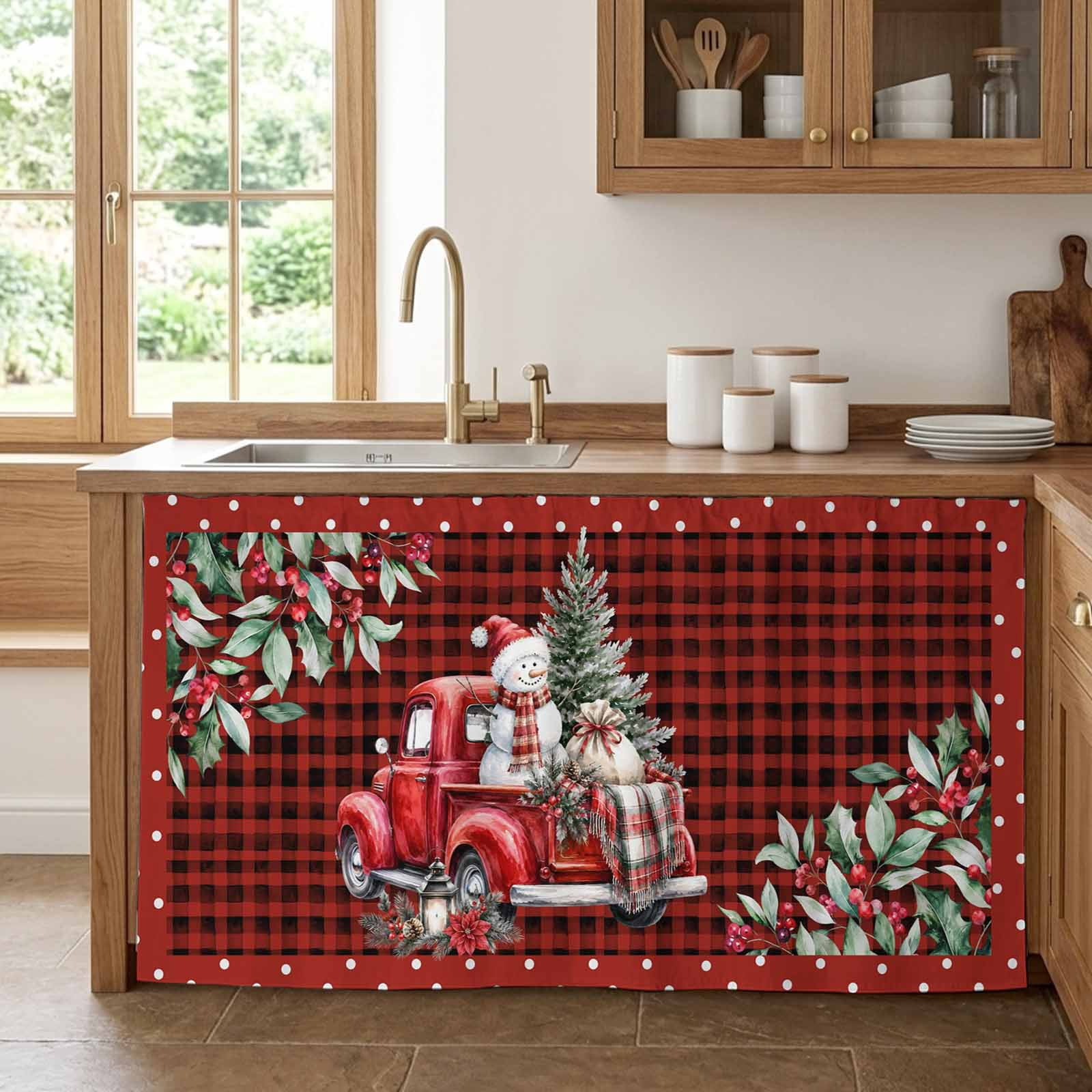 Red Christmas Cabinet Curtains 28