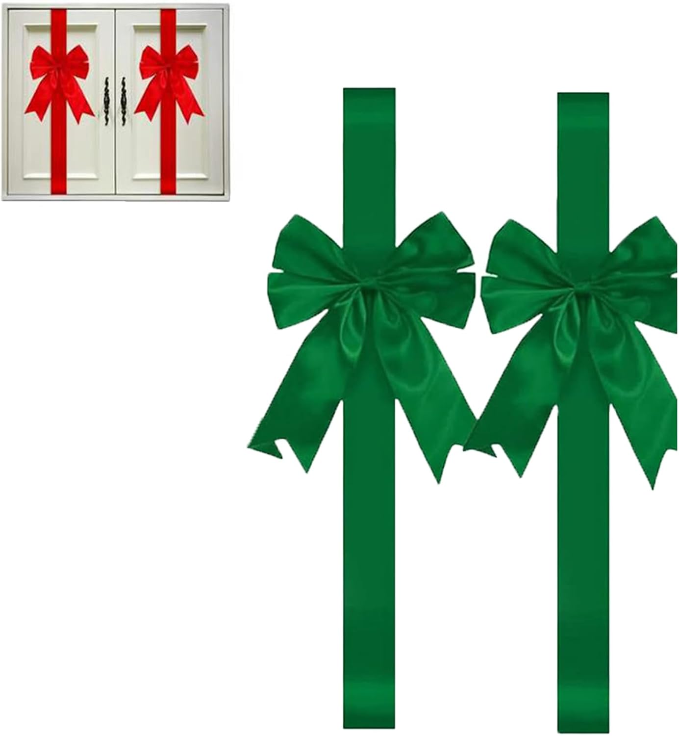 Red Christmas Cabinet Ribbons Bows, Large Red Bow Christmas Door Kitchen Cabinet Ribbon Bows Locker for Xmas Holidays Party Decorations Supplies (Green, 2pc)