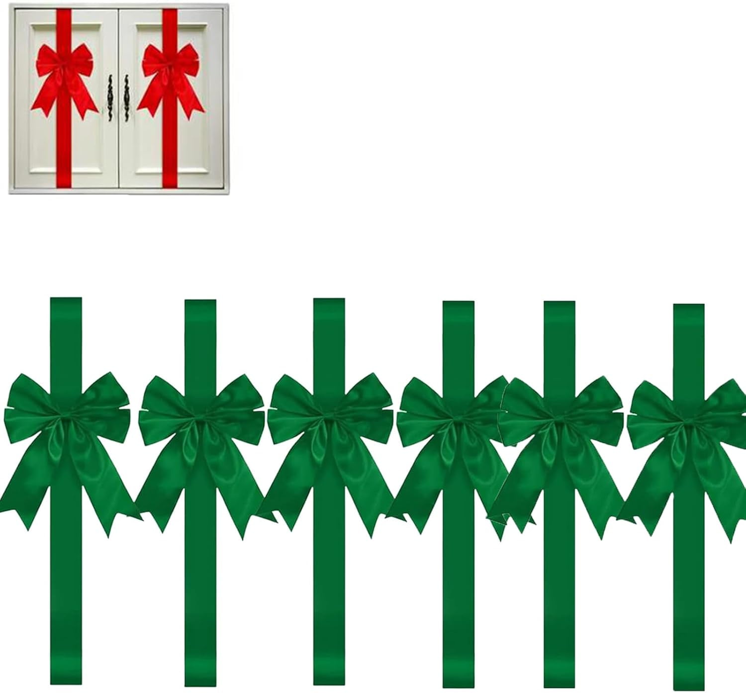 Red Christmas Cabinet Ribbons Bows, Large Red Bow Christmas Door Kitchen Cabinet Ribbon Bows Locker for Xmas Holidays Party Decorations Supplies (Green, 6pc)