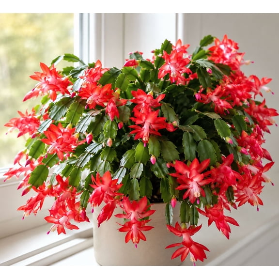Red Christmas Cactus Live Plant, Holiday Flowering Succulent Houseplant, 3 Inch Pot, 2 Plants Per Pot, for Indoor Containers