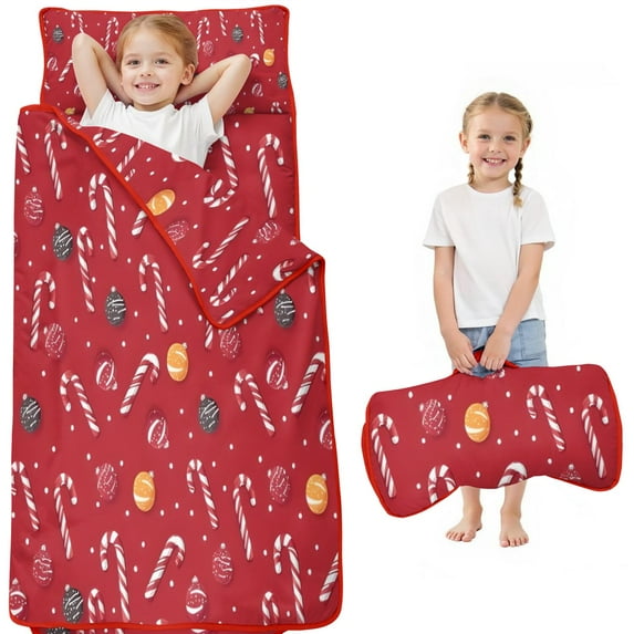 Red Christmas Candy Cane Pattern Toddler Nap Mats for Kids Preschool,50"x20" Sleeping Mat Bag or Kids,Toddler Sleeping Bag,Toddler Nap Mat or Daycare