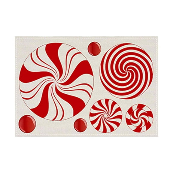 Red Christmas Candy Cane Placemat Linen Burlap Washable Double Heat Insulation For Dining Table And Kitchen Holiday Decor