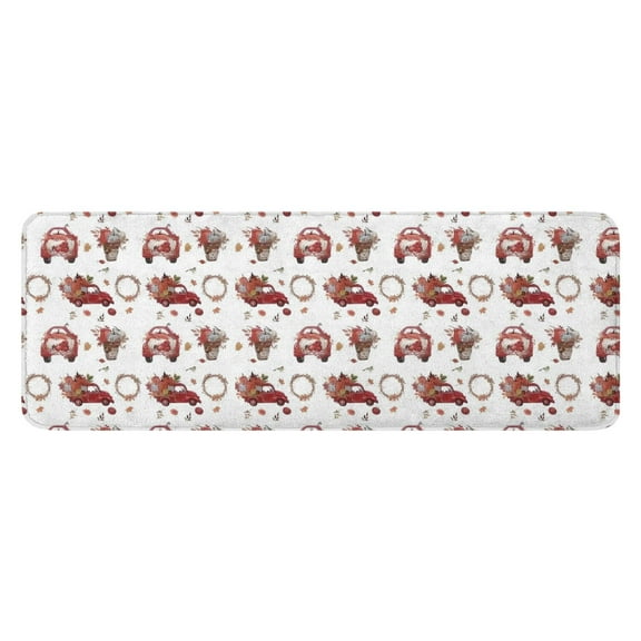 Red Christmas Car and Flower Pattern Kitchen Rug Mat,Kitchen Runner Rugs Non Skid Washable,Decorative Kitchen Floor Mats for Kitchen,Sink,Laundry,17"x47.2"