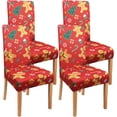 thumbnail image 1 of Red Christmas Chair Covers Set of 4,Winter Gingerbread Christmas Tree Snowflake Chair Protectors,Elastic Removable Washable Dining Chair Covers for Winter Christmas Kitchen Dining Room Holiday Decor, 1 of 6